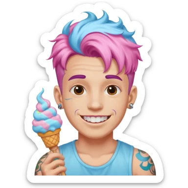 happy colorful cotton candy haired man with braces and tattoos and just face not holting anything sticker
