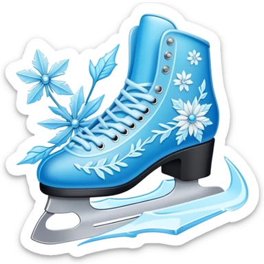 Ice blue skate blades, carving frost flower trails sticker