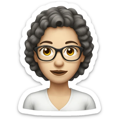 A back hair woman, pale skin, wearing glasses sticker