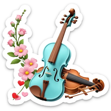A romantic pastel violin with heart above, and some flower petals scattered around sticker