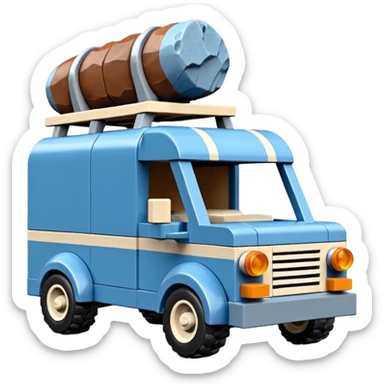  Prehistoric-style Lego blue tall rocky Flintstones mover’s van with rock tires  sticker