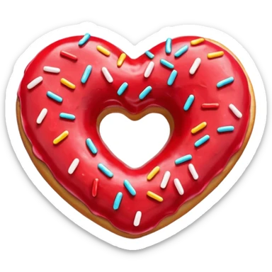 Realistic isolated heart shaped donut with red frosting. sticker