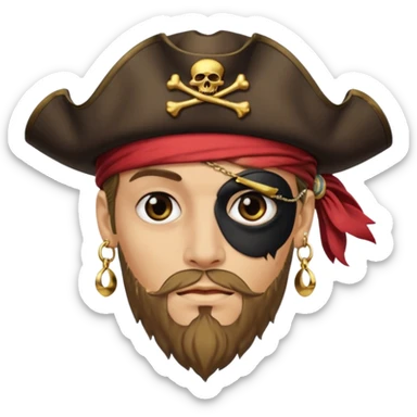 classic pirate emoji with eye patch, hat, gold earring sticker