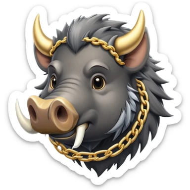 a dark grey boar with a thick gold chain around its neck sticker