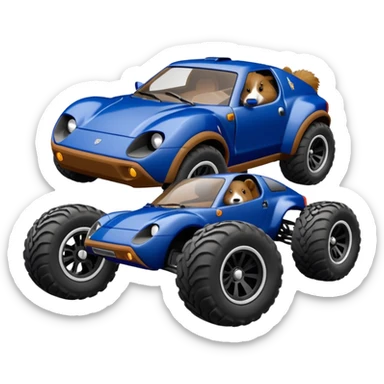 Side view of Midnight blue Local Motors Rally Fighter off road rc car driven by a Guinea pig  sticker