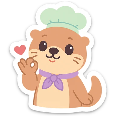 Make the background transparent and add a small red heart coming out from the otter's hand as it does the chef's kiss, keep the kawaii style. sticker