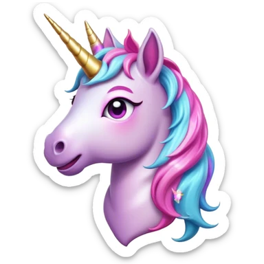 Cinematic Comical Unicorn Pony Portrait Emoji, Head tilted dramatically with an exaggeratedly amused expression, featuring a compact, magically adorned form with a sparkling tiny horn, wide, comically expressive eyes full of playful disbelief, and a subtly animated mane, Simplified yet hilariously expressive features, highly detailed, glowing with a slightly sassy pastel glow, high shine, dramatic yet playful, stylized with an air of cheeky magical mischief, soft glowing outline, capturing the essence of a meme-worthy unicorn pony that looks ready to trot its way into viral fame! sticker