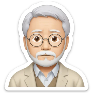 Cinematic Realistic Hayao Miyazaki Portrait Emoji, depicted as a visionary filmmaker with a gentle imaginative expression and artistic flair, rendered with delicate textures and soft enchanting lighting that captures his legendary storytelling. sticker