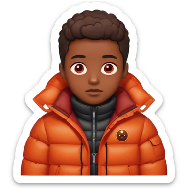 black person with puffer jacket with barbecue sauce and glowing red eyes sticker