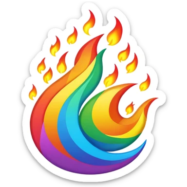A fire emoji with the colors of the pride flag sticker