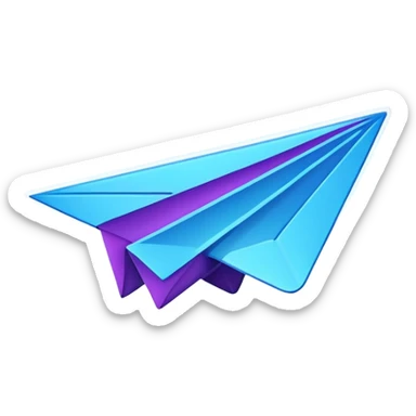 Telegram paper airplane logo in classic blue color, with neon glow lines, blue neon glow on top left, purple neon glow on bottom right sticker