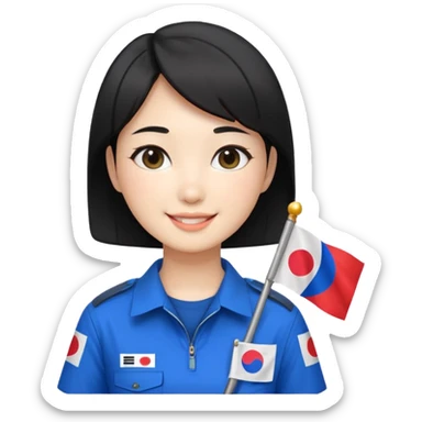 A big eye
A young Korean female guide with black short hair and a Korean flag sticker