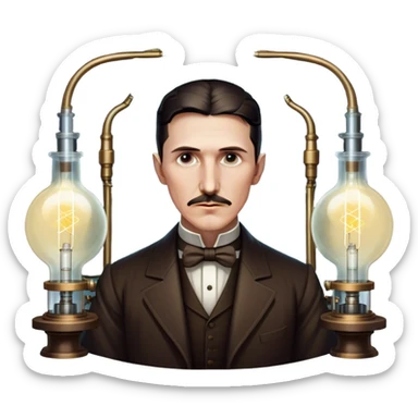 Nikola Tesla – Cinematic Realistic Portrait of Nikola Tesla, depicted as a visionary inventor with intense, thoughtful eyes and period attire, surrounded by subtle arcs of electric light and early laboratory apparatus, rendered with dramatic lighting that evokes mystery and innovation. sticker