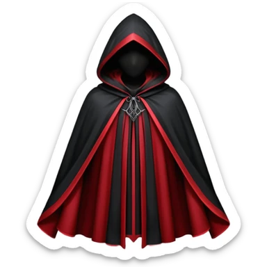 gothic hooded cloak object icon, black and crimson accents, mysterious fantasy cloak, elegant folds, 3D cartoon, mobile game icon style, centered, clean background, no text, no watermark
 
 sticker