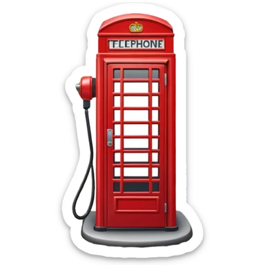 A classic red telephone booth standing on a cobblestone street. sticker