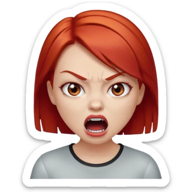 una chica con los labios y los ojos maquillados, de piel blanca con el pelo liso y corto y pelirrojo enojada gritando sticker