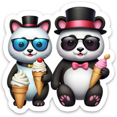 Shark with a top hat panda, eating ice cream cat with sunglasses sticker