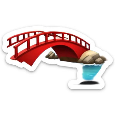  island with modern buildings, beaches with palm trees, and a red bridge on one side sticker