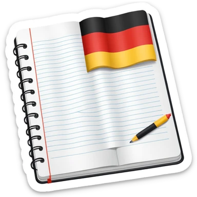 open notebook with German flag on the page sticker