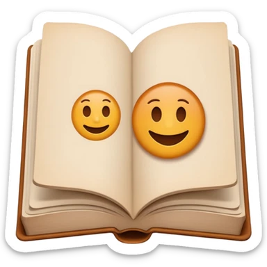 A minimalist emoji-style icon representing wordplay — symbolizing creativity with language. It features an open book or speech bubble merging with playful letters or word fragments, forming a clever visual pun. sticker