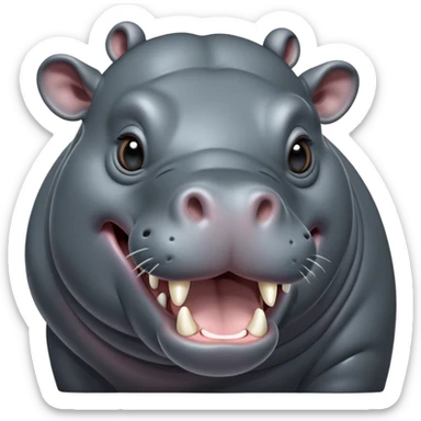 cinematic-noble-yawning hippo-portrait-emoji,-poised-and-regal,-with-a-massive,-robust-build-and-a-smooth,-sleek-slate-gray-hide,-deep-set-soulful-eyes,-simplified-yet-sharp-and-sophisticated-features,-highly-detailed,-glowing-with-a-soft radiance sticker