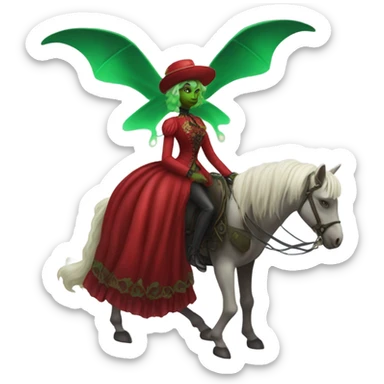 "galora green blonde alien woman" in red Victorian dress elegant, full body, on pegaso sticker