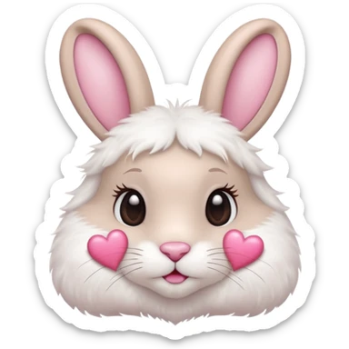 Cute rabbit with two pink hearts above the ears sticker