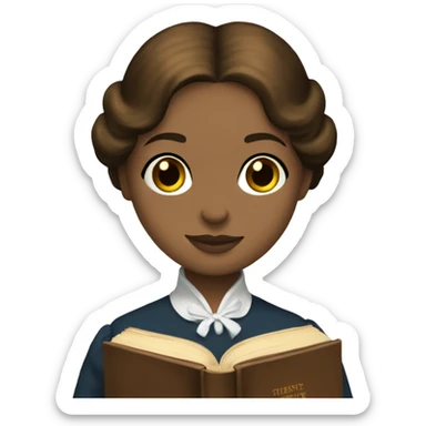 Charlotte Bronte holds a book in her hand sticker