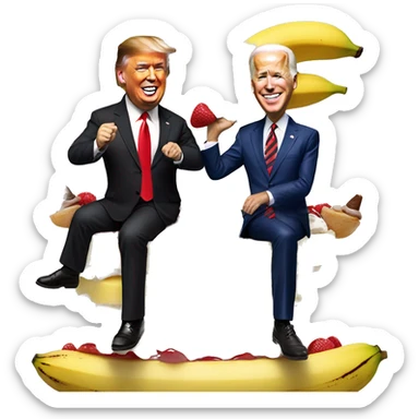 Donald Trump and Joe Biden sharing a giant banana split sundae sticker