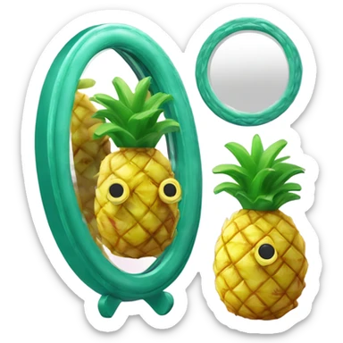 3D elegant pineapple🍍  with big shiny eyes 👀 pineapple holds mirror with its reflection 🪞🍍 sticker