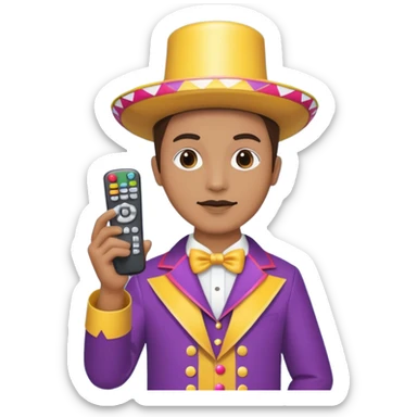 Uma pessoa com um controle remoto de televisão na mão e vestida de fantasia de carnaval sticker