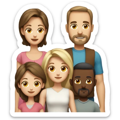 Family, brown haired mother, dad with dark receding hair, blonde daughter, brunette older brother with short beard and older sister with light brown hair sticker
