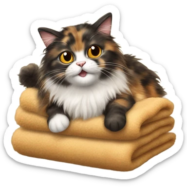 Long hair tortoise shell cat kneading biscuits on a sheepskin throw sticker