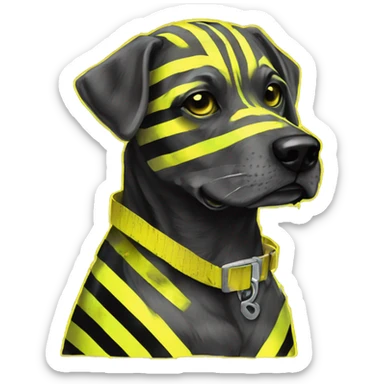 .Zombie_ Vaporwave black holographic oilslick zombie dog yellow caution tape graffiti yellow black stripes sticker