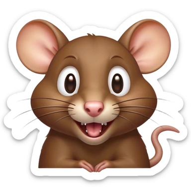 Cinematic Comical Brown Rat Portrait Emoji, Head tilted dramatically with an exaggeratedly amused expression, featuring a striking glossy brown coat with comically large whiskers and wide, expressive eyes filled with playful disbelief, Simplified yet hilariously expressive features, highly detailed, glowing with a slightly sassy glow, high shine, dramatic yet playful, stylized with an air of cheeky urban mischief, soft glowing outline, capturing the essence of a spirited and over-the-top rat that looks ready to scamper its way into internet fame instantly! sticker