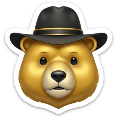 Oso dorado con sombrero negro  elegante y moño negro triste animatronico sticker