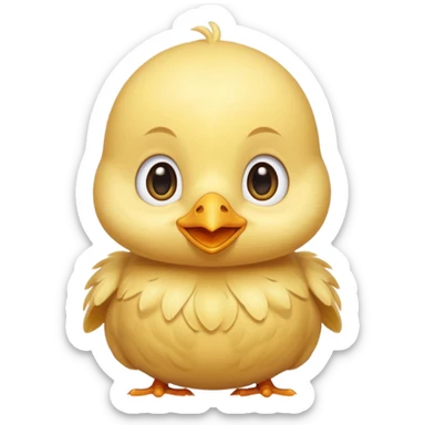 Cute baby chick named Lex, smiling with big shiny eyes, soft yellow feathers, round head, very adorable emoji style sticker