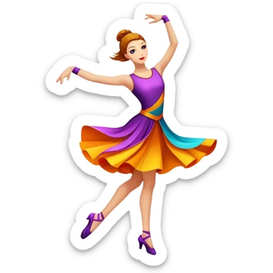 Icon for Contemporary Dance: bright modern clothing, dynamic abstract shapes, movement lines, and stage lighting like spotlights. The icon should convey the energy and creativity of contemporary dance through symbols and visual elements. Transparent background. sticker