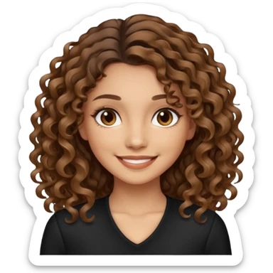 brown balayage hair long curly (not to much curly/not afro), light skin tone, brown eyes, not too skinny, black outfit sticker