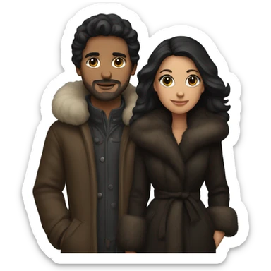 Dark haired couple in long fur coats sticker