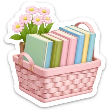 Pastel pink pastel yellow pastel blue and matcha colored books in a basket with flowers sticker