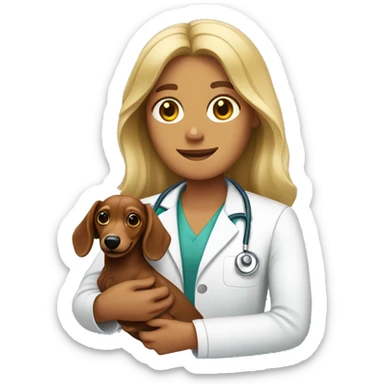 Medical worker holding a longhaired dachshund sticker