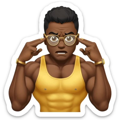 black bodybuilder with gold glasses frustrated pulling hair sticker