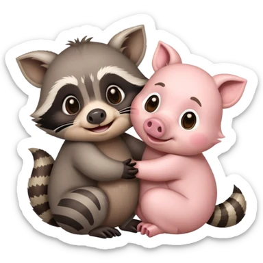 Raccoon and a pig hugging ￼ sticker