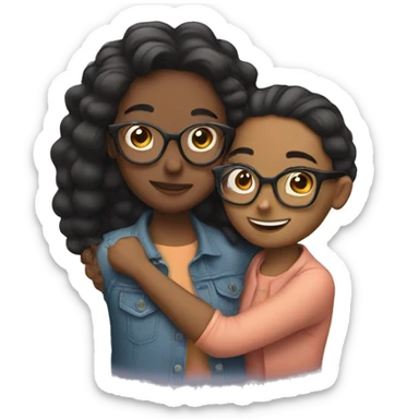 two girls hugging each other one with glasses sticker
