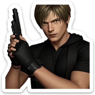 boy with gun in hand sticker