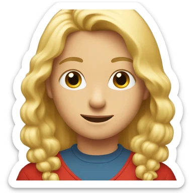 An emoji of a young friend with blond hair and a red top. sticker
