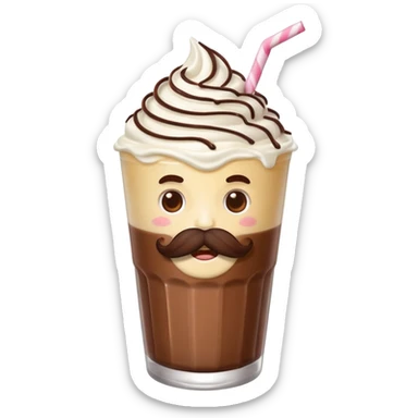 milkshake with a face andmustache sticker