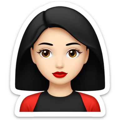 Beyaz ten, siyah askılı elbise,kırmızı ruj,siyah topuz saç modeli  sticker