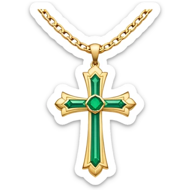 Gold cross necklace with emerald in middle sticker